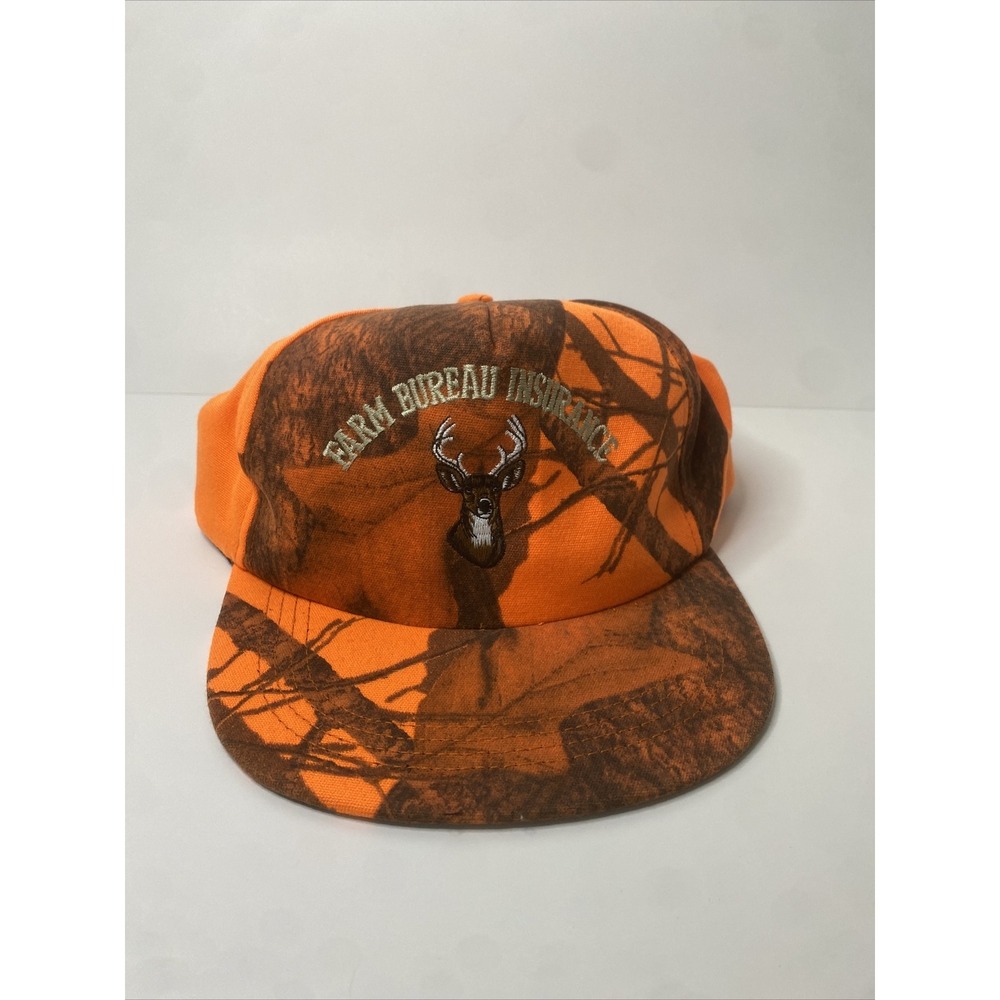 Farm Bureau Hunting Orange Camo Snapback Buck Hat Cap Made In USA‎ Americap VTG